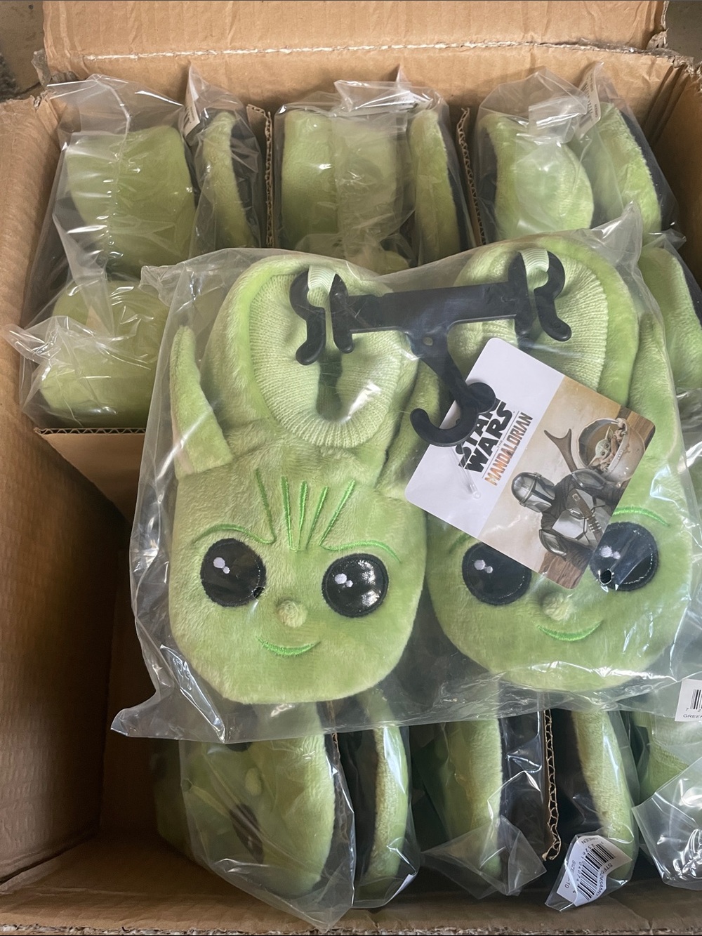 Star Wars The Mandalorian Grogu Plush Kids Slippers - Green COMES IN BULK OF 12!